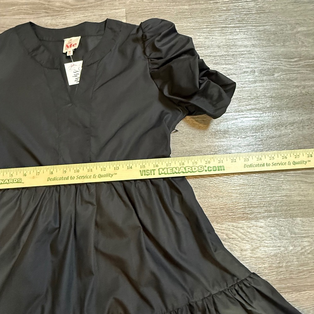 So Me Black Puff Sleeve Tiered Babydoll Mini Dress NWT Size Medium - Picture 3 of 7